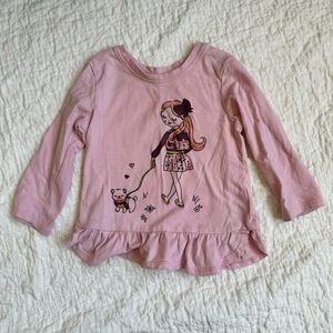 Garanimals Light Pink Long Sleeve Ruffle-Hem Top with Girl & Puppy Graphic